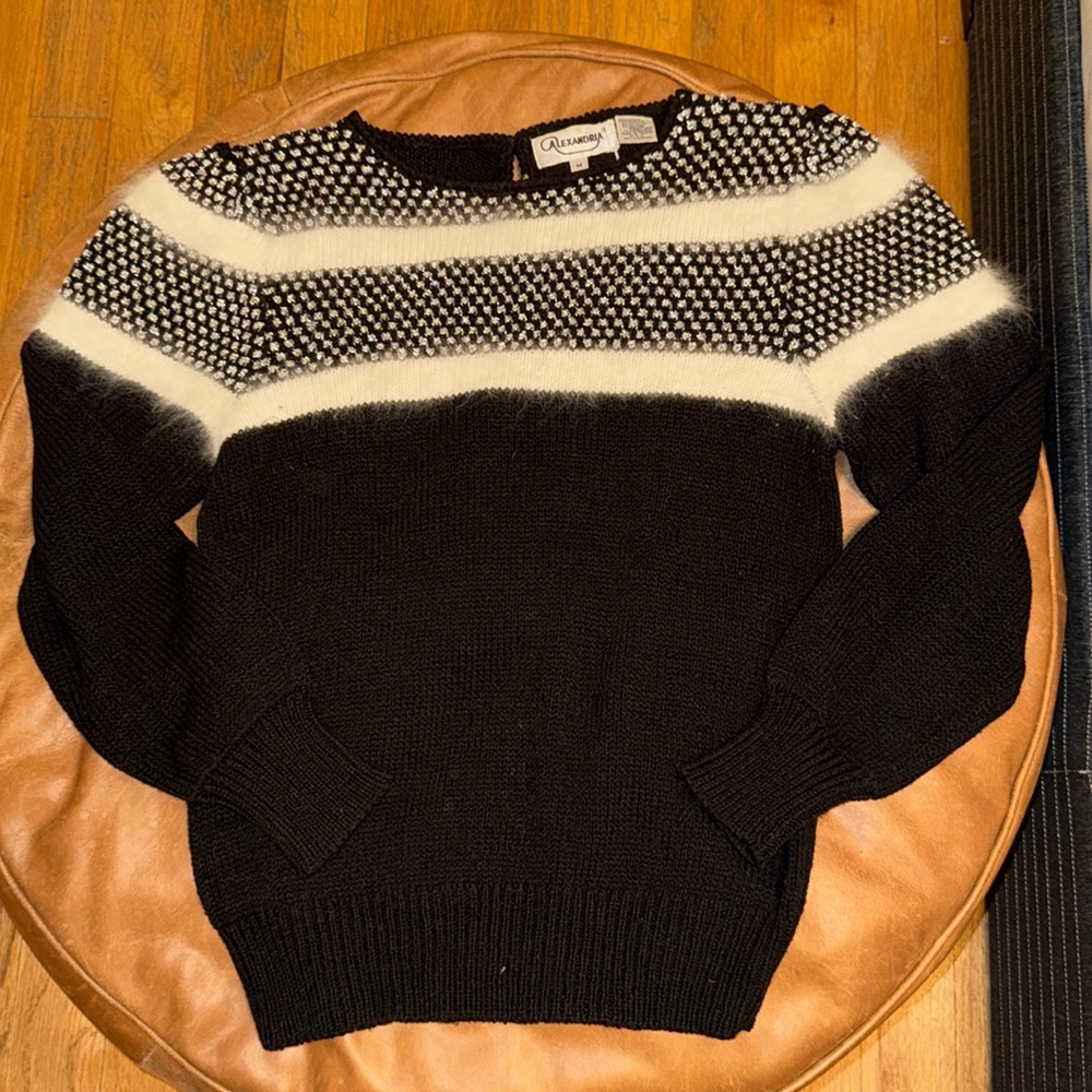 Vintage Alexandria Angora Rabbit Hair/lambswool Blk & white puff sleeve sweater
